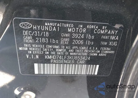 2019 Hyundai Elantra Se from USA, damaged, VIN KMHD74LF3KU853424